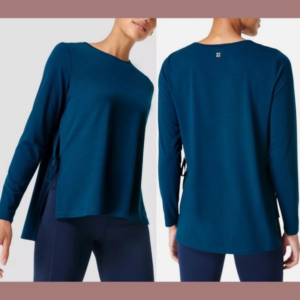 NWT Sweaty Betty Tie Side Yoga Blue Long Sleeve Top Women’s XS Athletic Gym